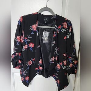 Jules & Leopold Floral Open-Front Women's Blazer - Black with Red & Blue Flowers